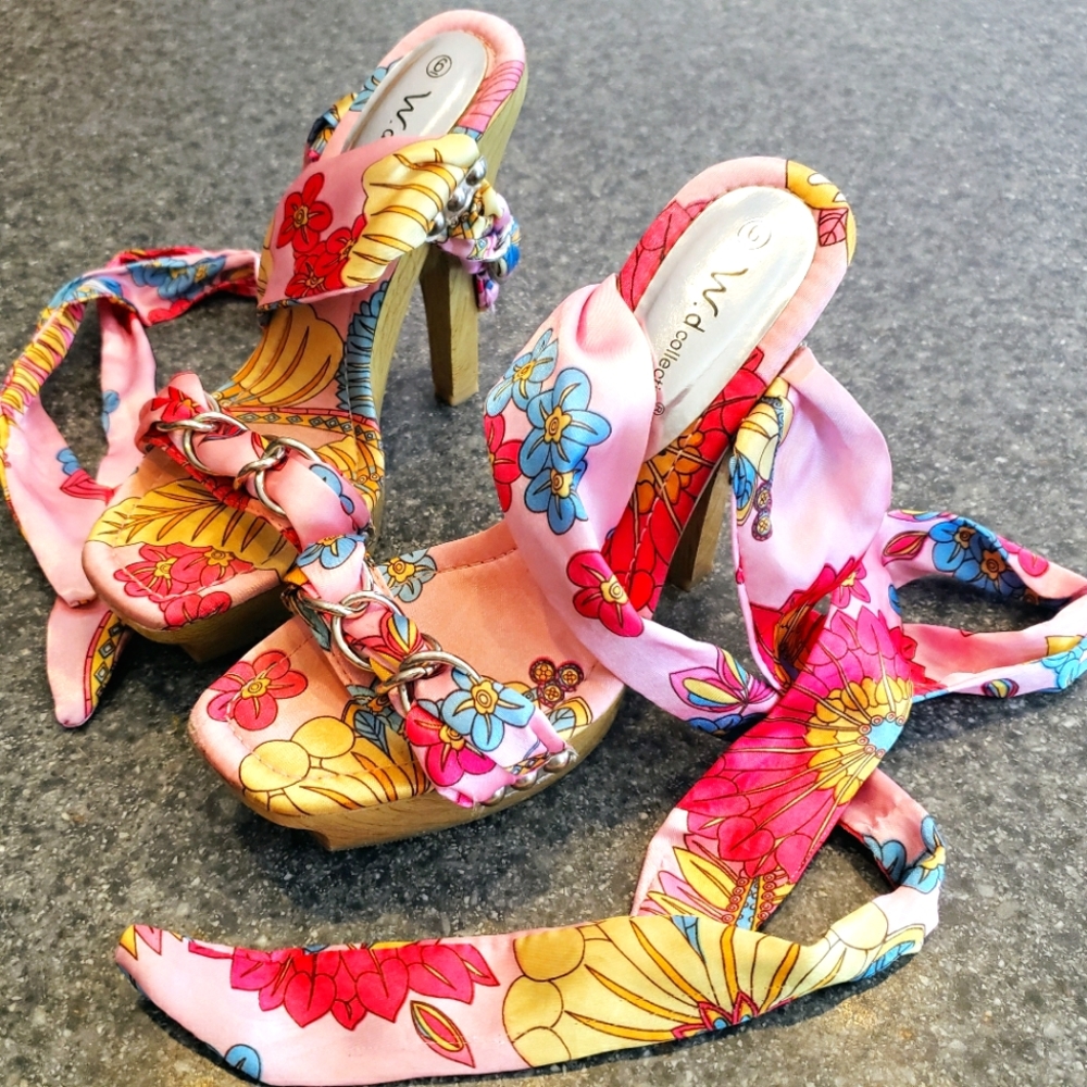 W.d Collection Size 6 Silk Wrap Floral Pink Heels